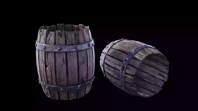 Medieval Fantasy Prop 02 - Old barrel Low-poly 3D model