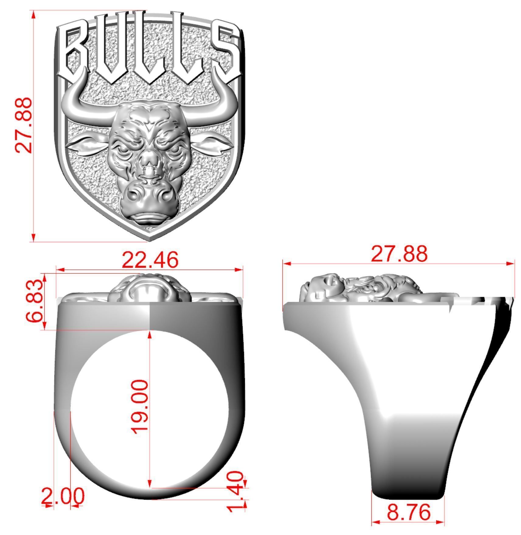Ring bull head 3D print model_15