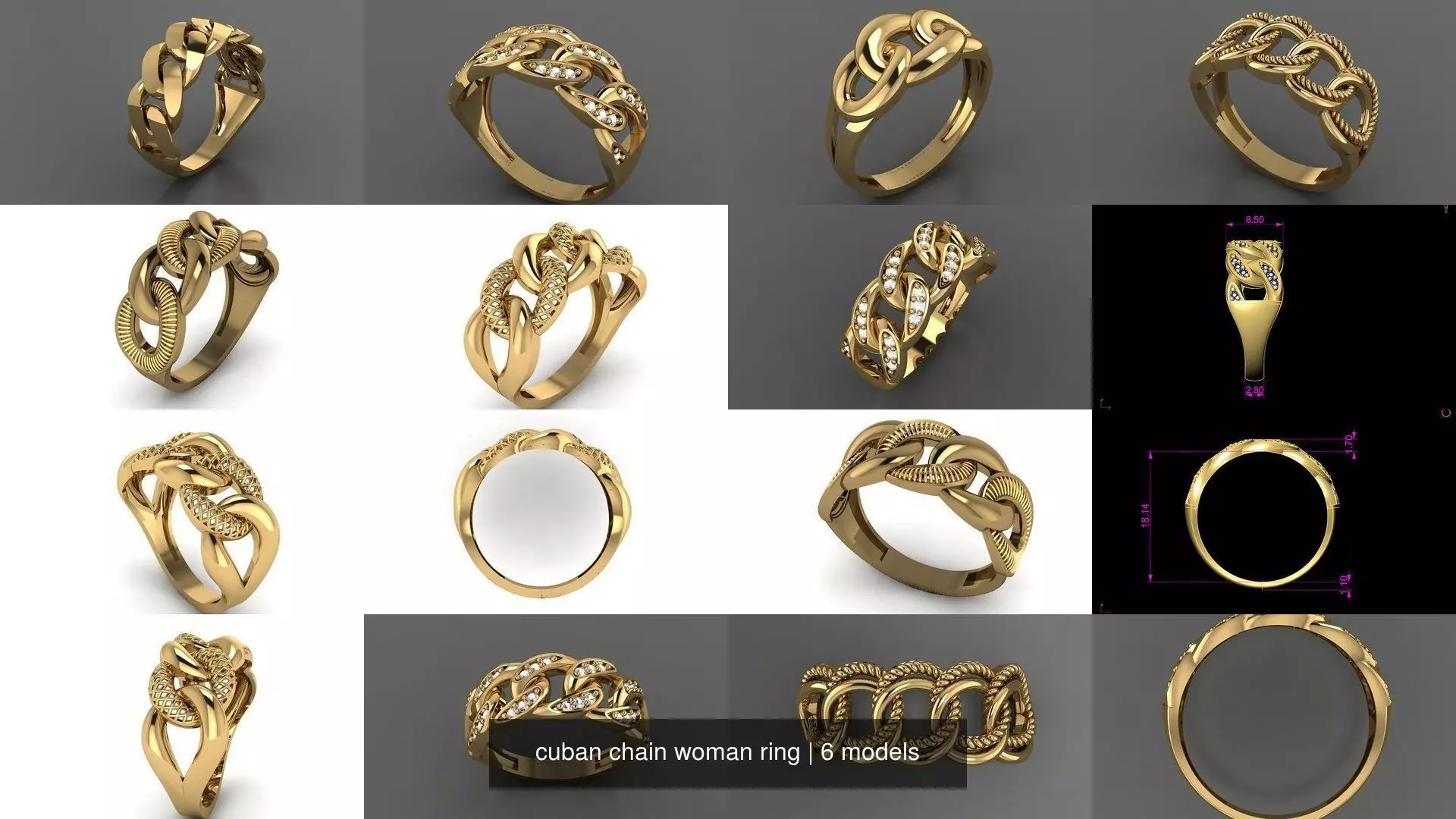cuban chain woman ring 3D Model Collection_0