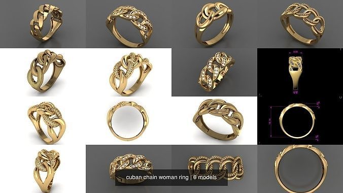 cuban chain woman ring 3D Model Collection