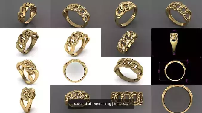 cuban chain woman ring 3D Model Collection