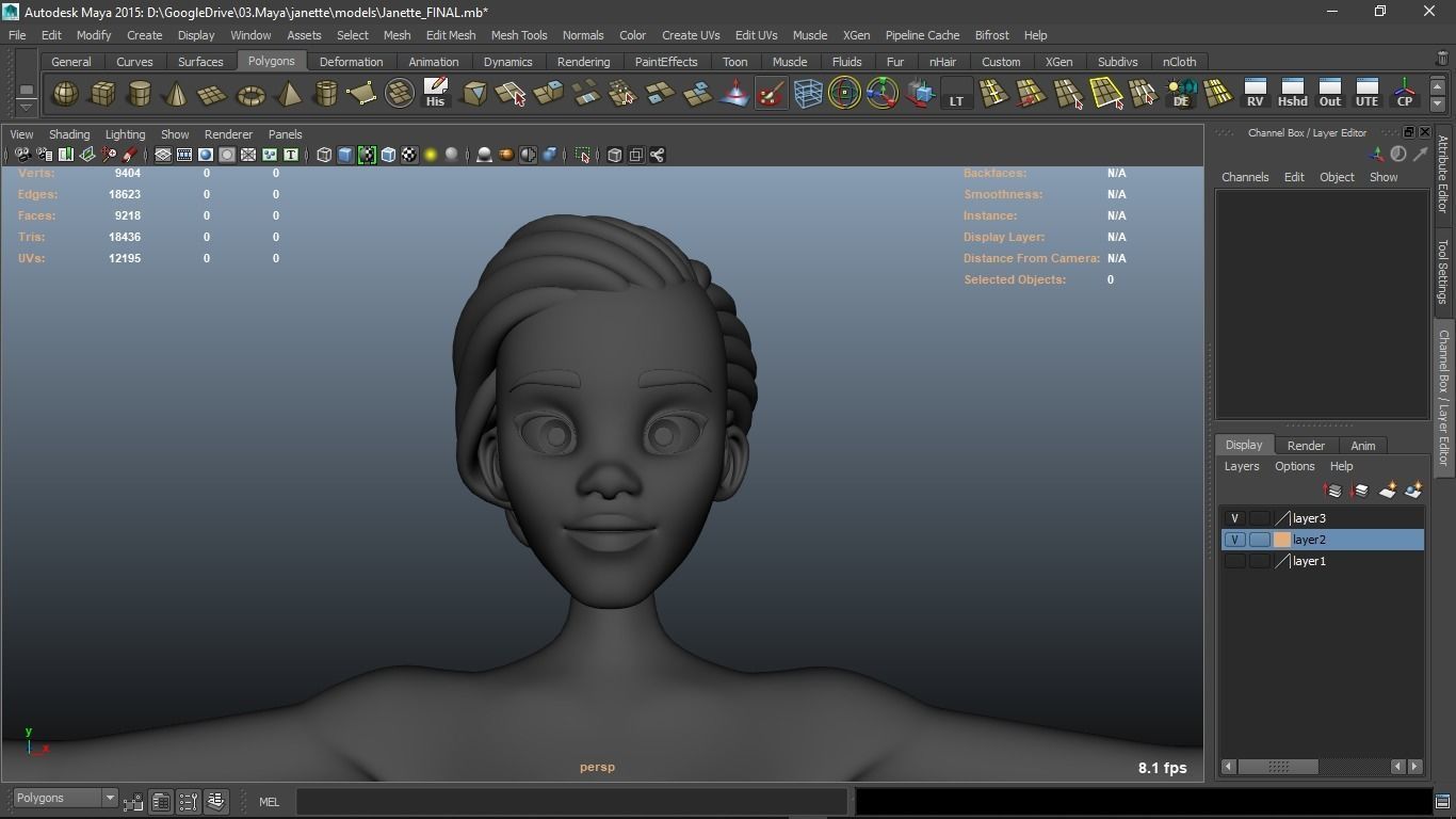 Janette cartoon female character 3D model_39