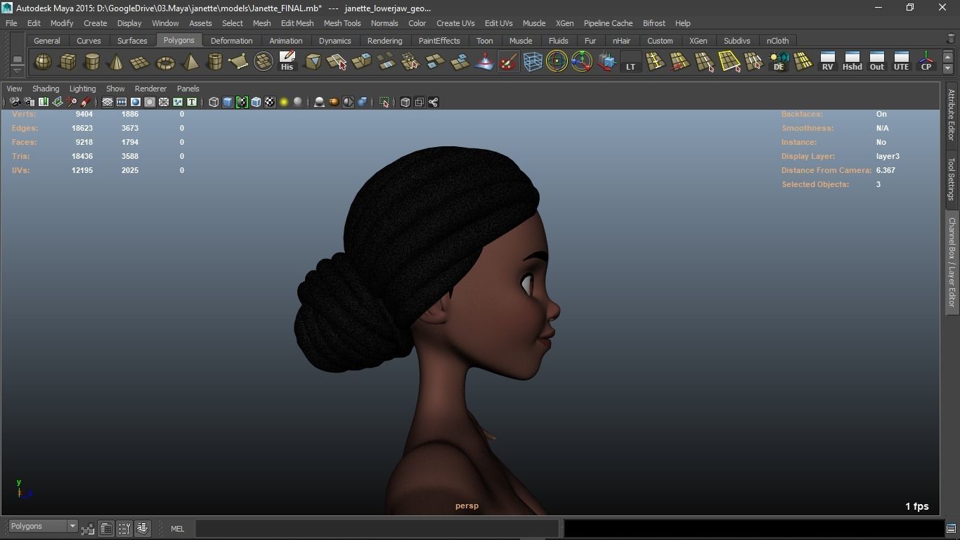 Janette cartoon female character 3D model_16