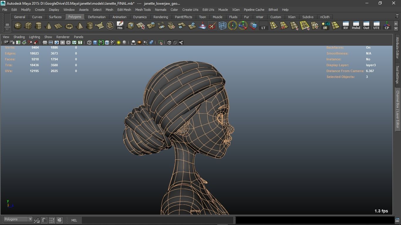 Janette cartoon female character 3D model_17