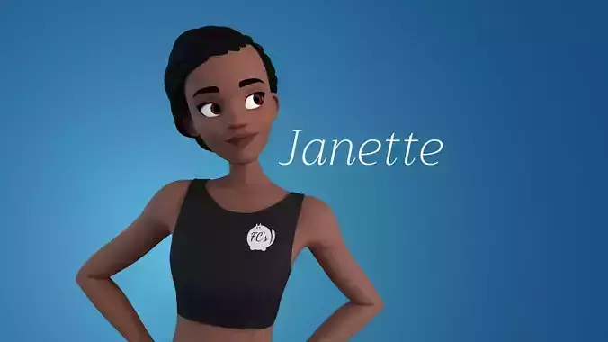 Janette cartoon female character 3D model