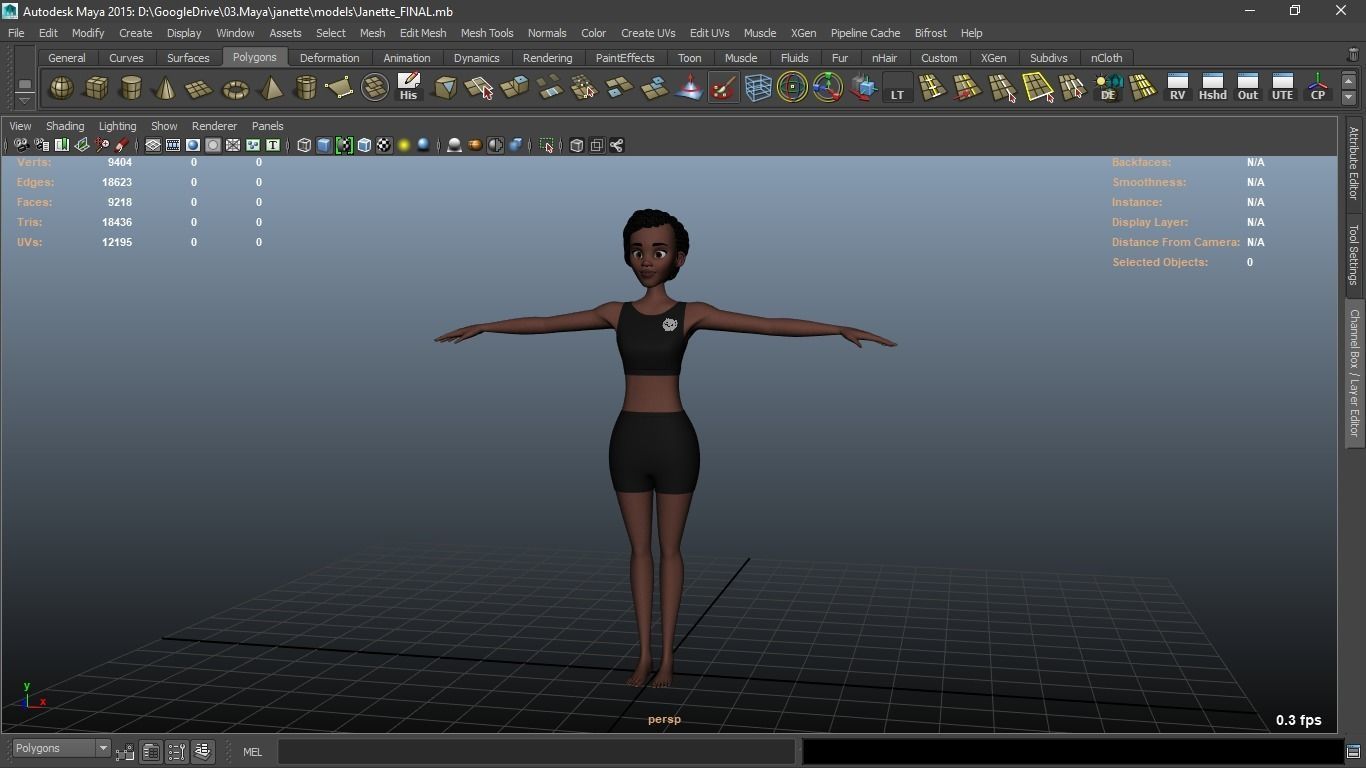 Janette cartoon female character 3D model_1