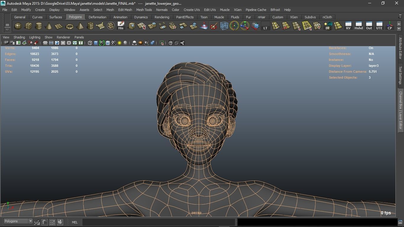 Janette cartoon female character 3D model_11