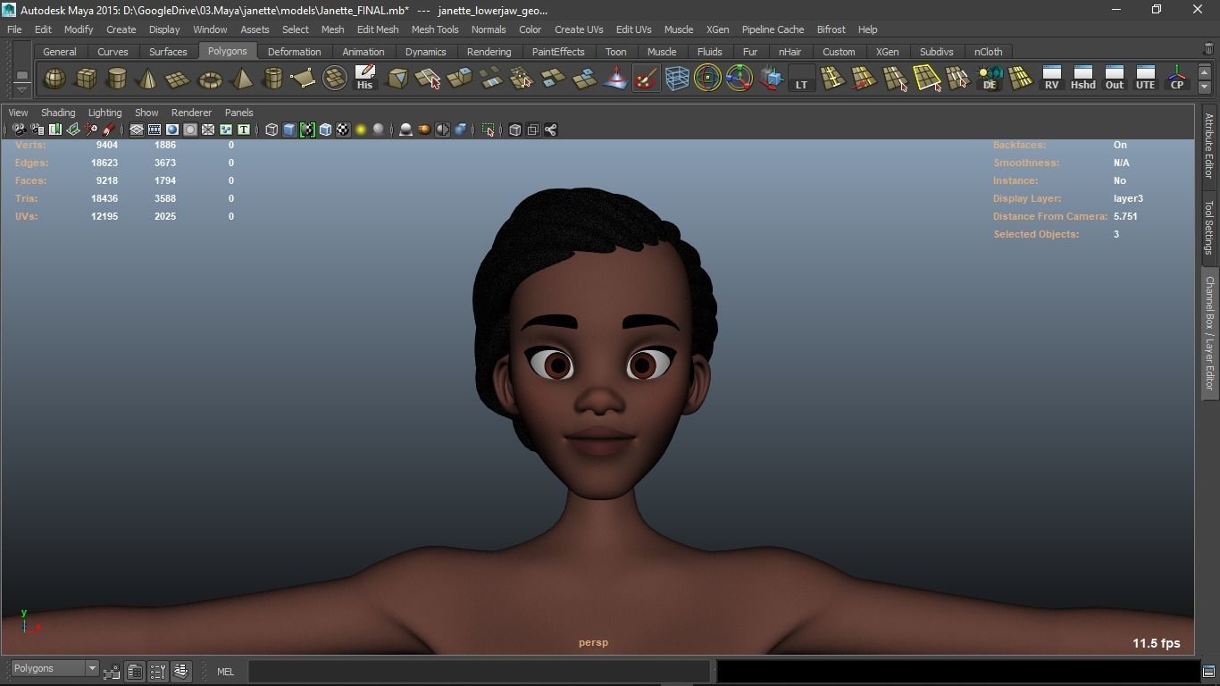 Janette cartoon female character 3D model_10