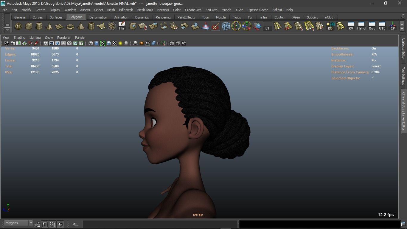 Janette cartoon female character 3D model_12