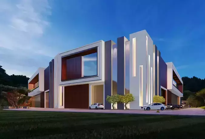 Exterior modern building at dusk 3D print model