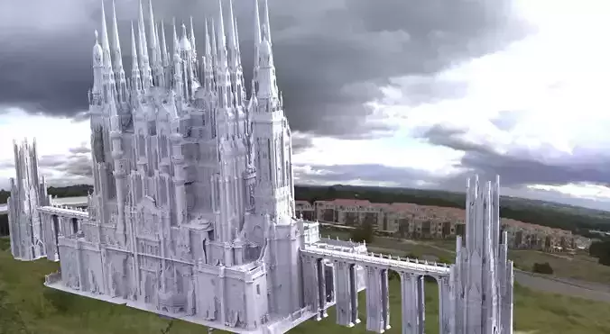 Fantasy Cathedral Very Grand with bridges connection 3D model