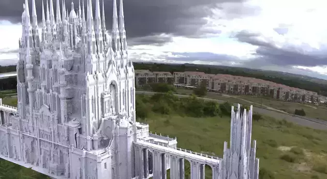 Fantasy Cathedral Very Grand  bridges connection epic entrance 3D model