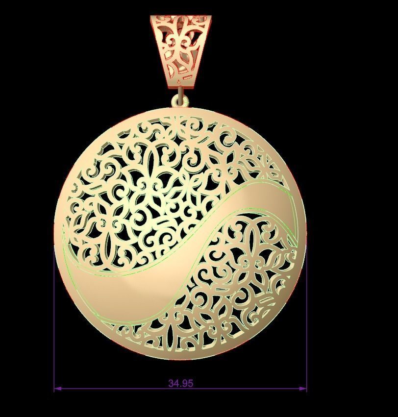 Ultra Vision Oval Circle Flower Pattern Pendant 3D print model_1