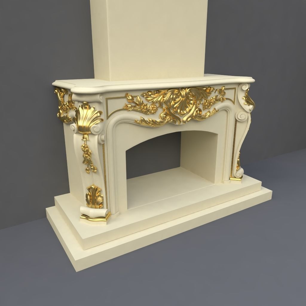 fireplace ornate gold 3D model_1