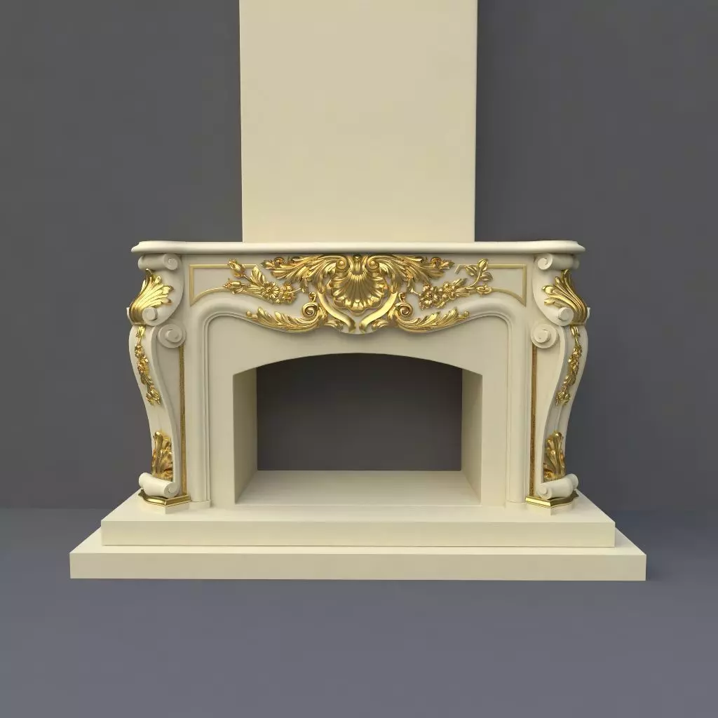 fireplace ornate gold 3D model_0