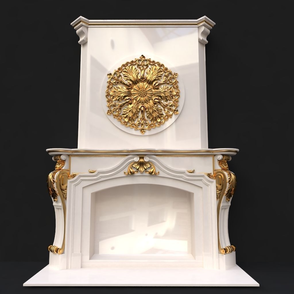fireplace gold 3D model_1