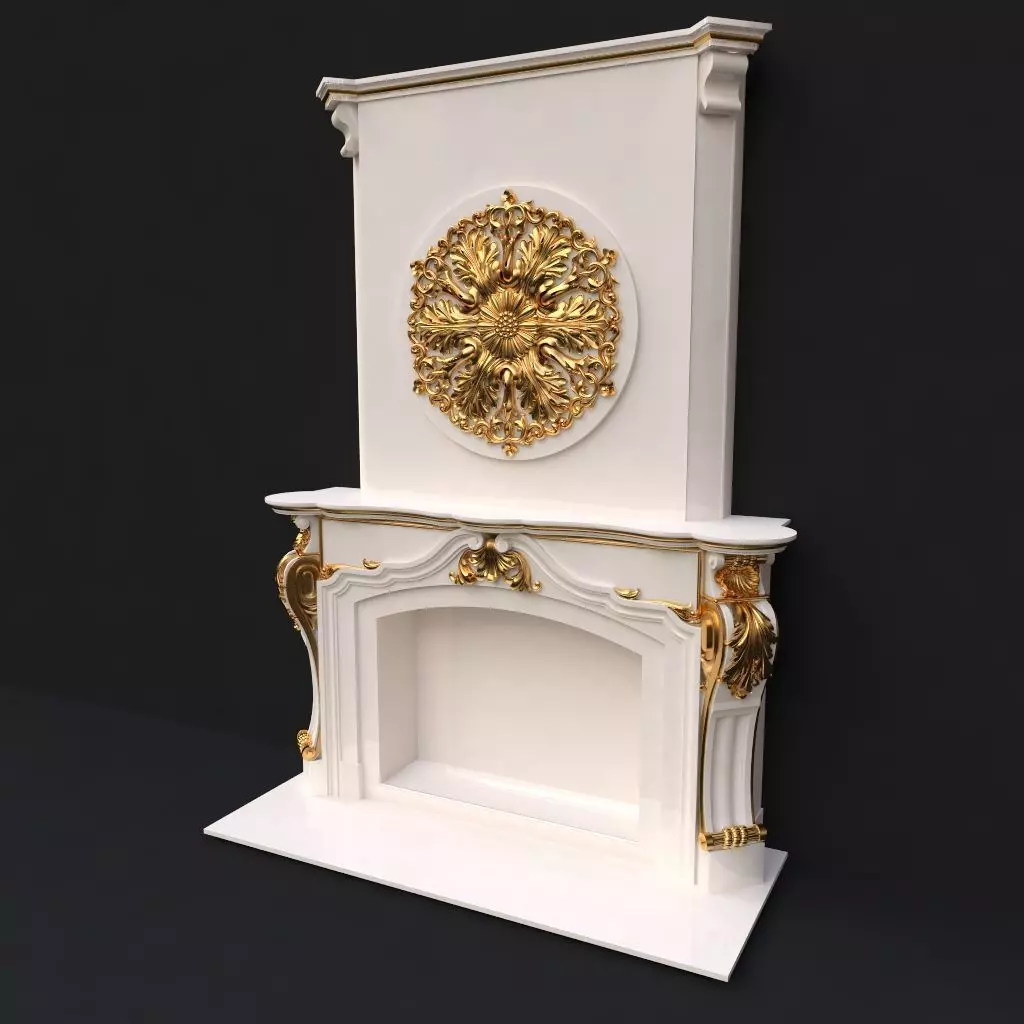 fireplace gold 3D model_0