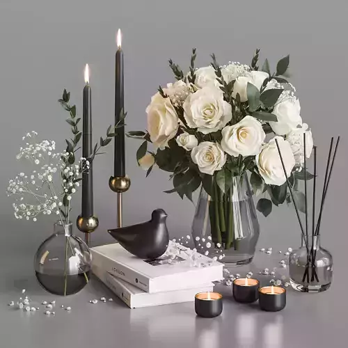 White rose bouquet in glass vase