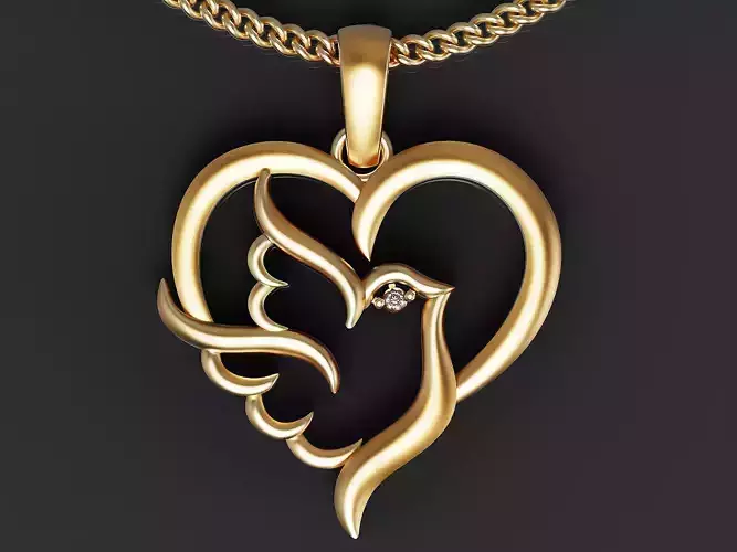 Love heart and bird pendant gold printable 3D model