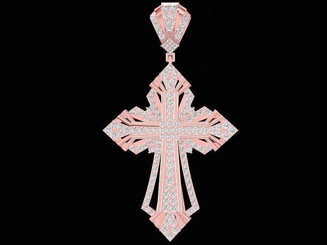 luxury diamond rose gold cross pendant 1261 3D print model