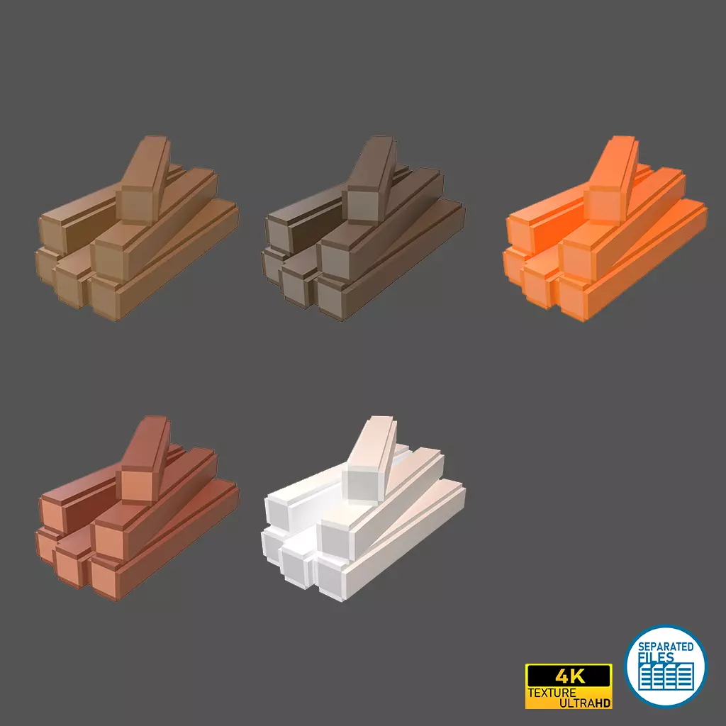 Voxel Wood Log v2 Pack 01 Low-poly 3D model_0