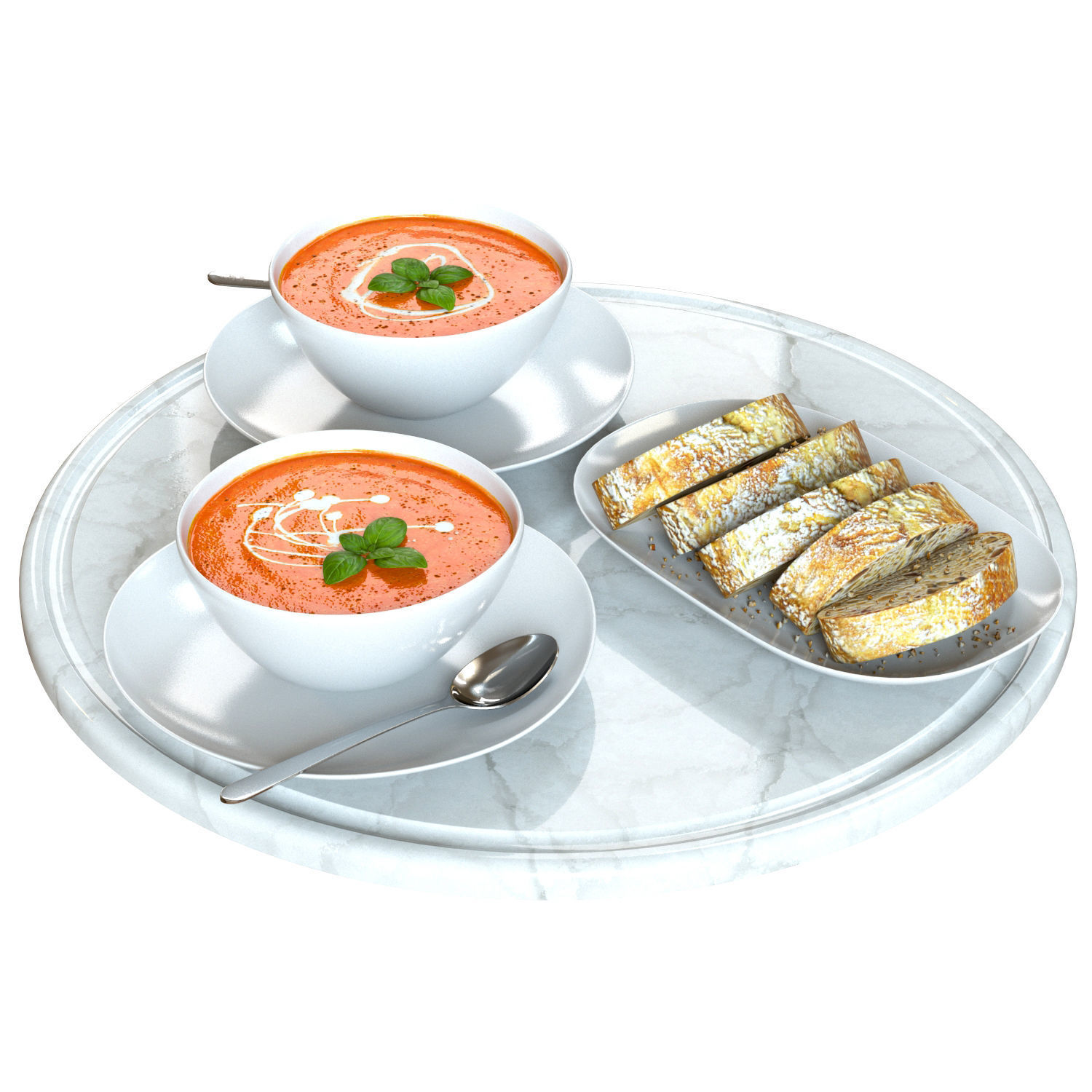 Food Set 03 - Tomato Soup and Bread 3D model_6