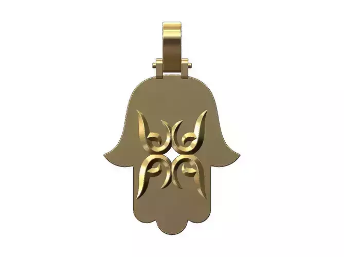 Floral scroll engraving Hamssa pendant