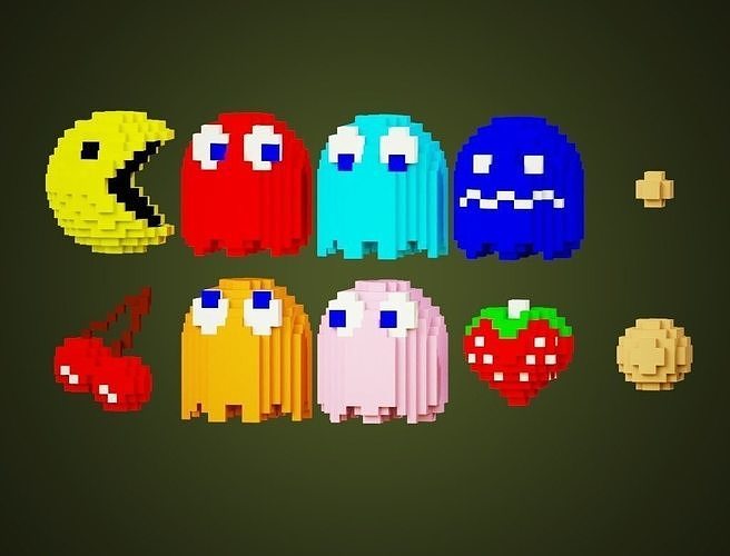 Pixel Waka Waka Man Low-poly 3D model