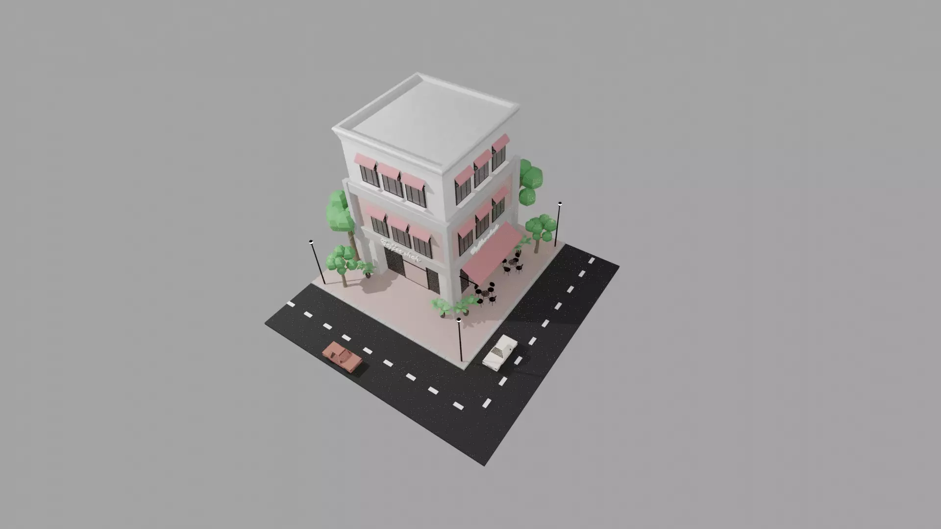 Low Poly Coffee Shop Low-poly 3D model_0