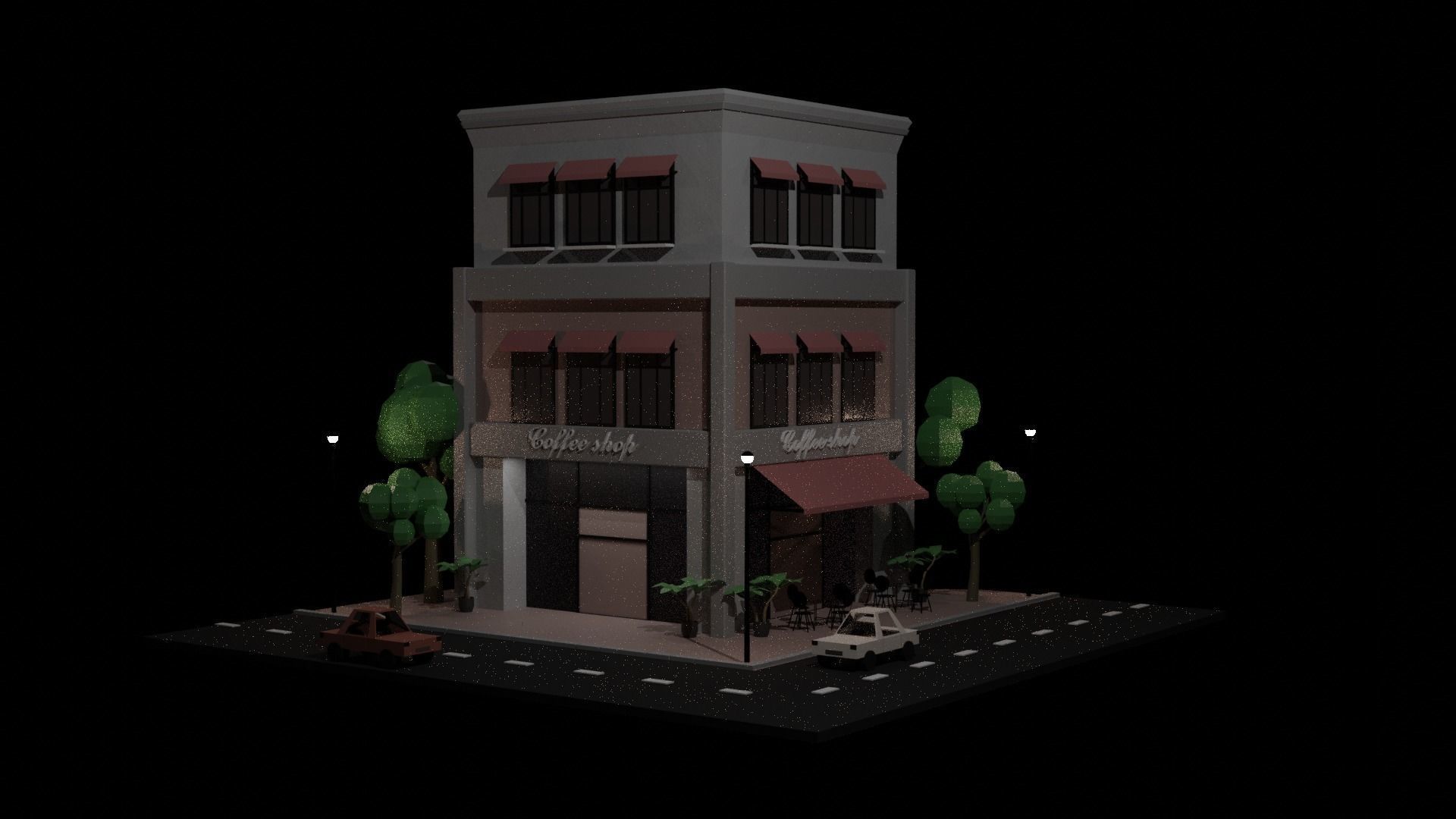 Low Poly Coffee Shop Low-poly 3D model_5
