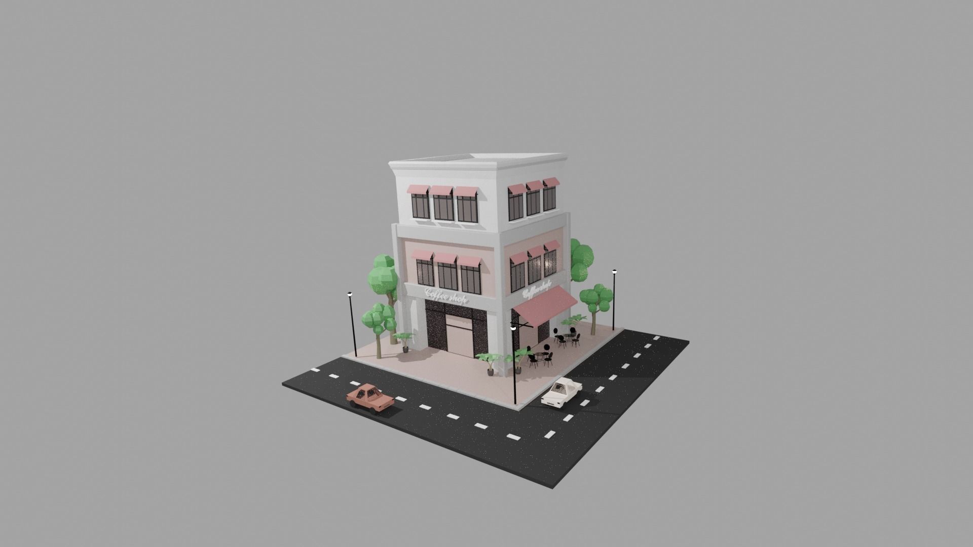 Low Poly Coffee Shop Low-poly 3D model_1