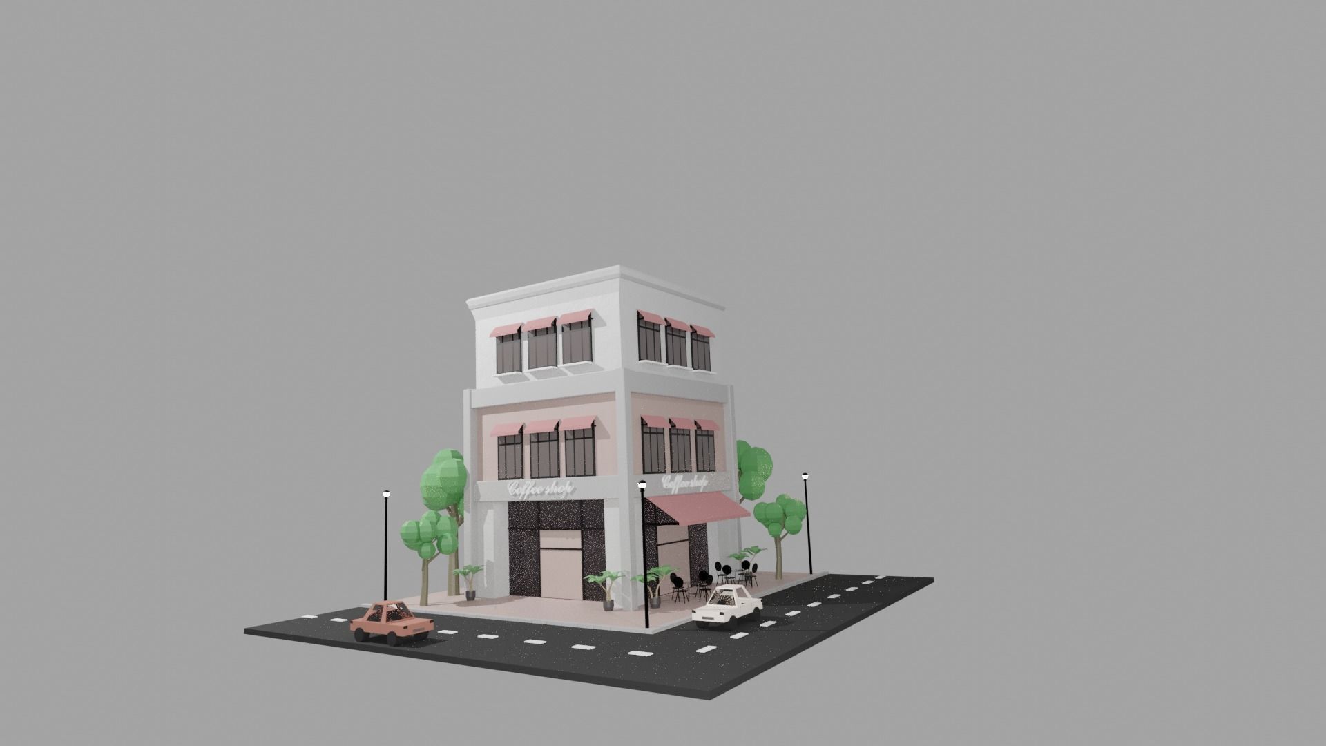 Low Poly Coffee Shop Low-poly 3D model_2