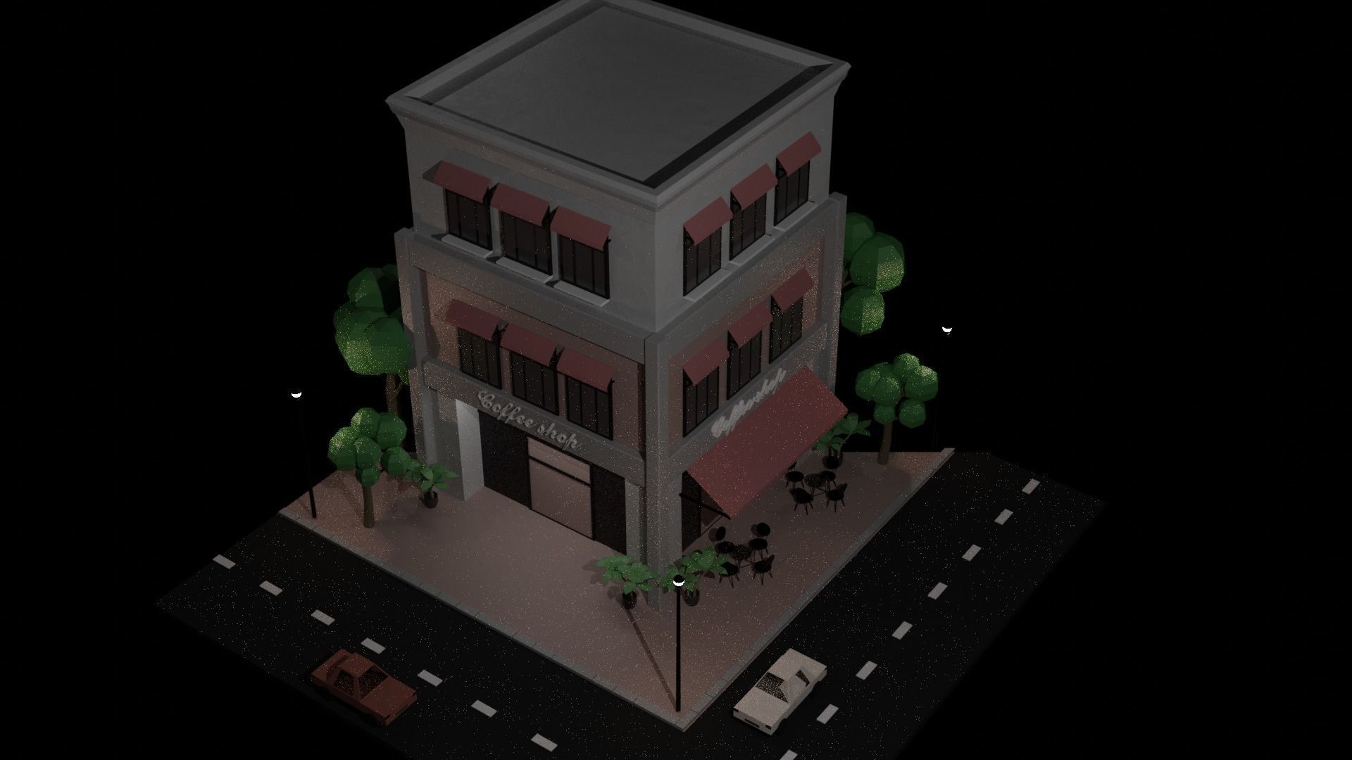 Low Poly Coffee Shop Low-poly 3D model_4