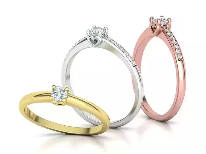 Hearts Solitaire Ring Collection Two Versions of Rings 