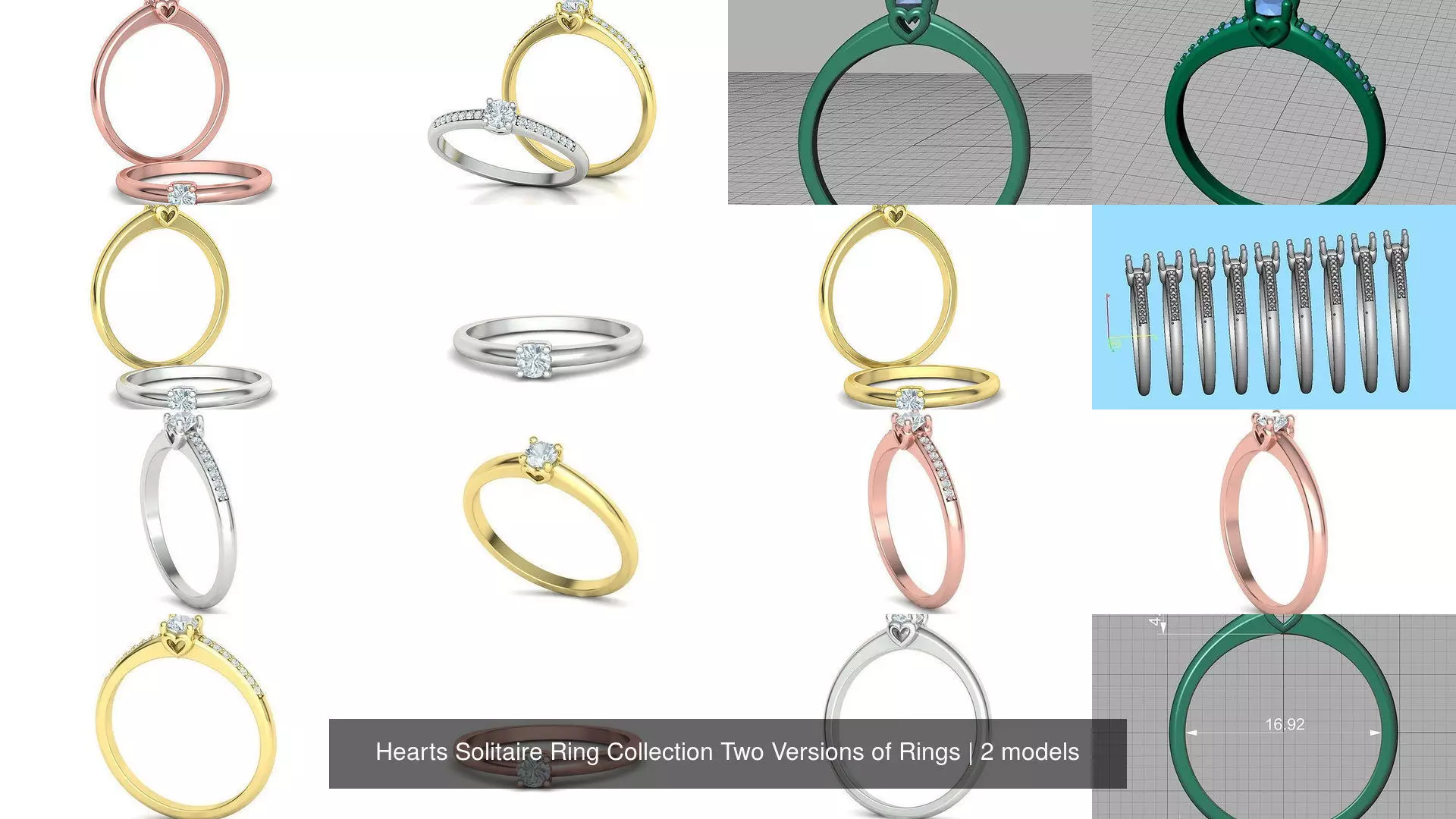 Hearts Solitaire Ring Collection Two Versions of Rings _1