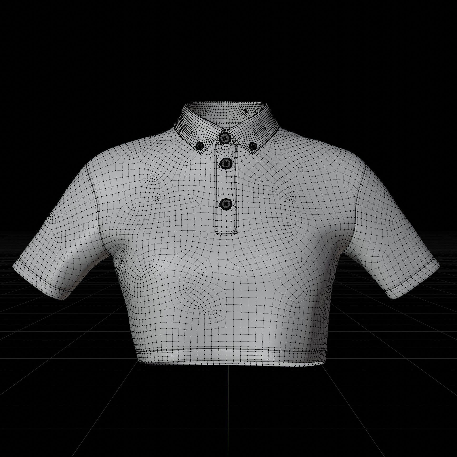 female crop top - black and white polo shirt 3D model_36