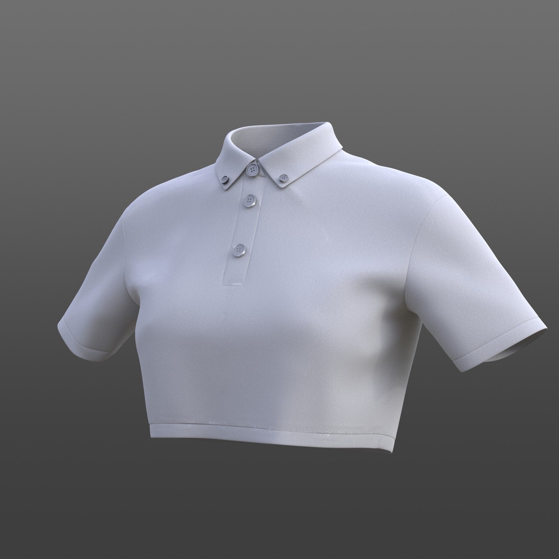 female crop top - black and white polo shirt 3D model_20