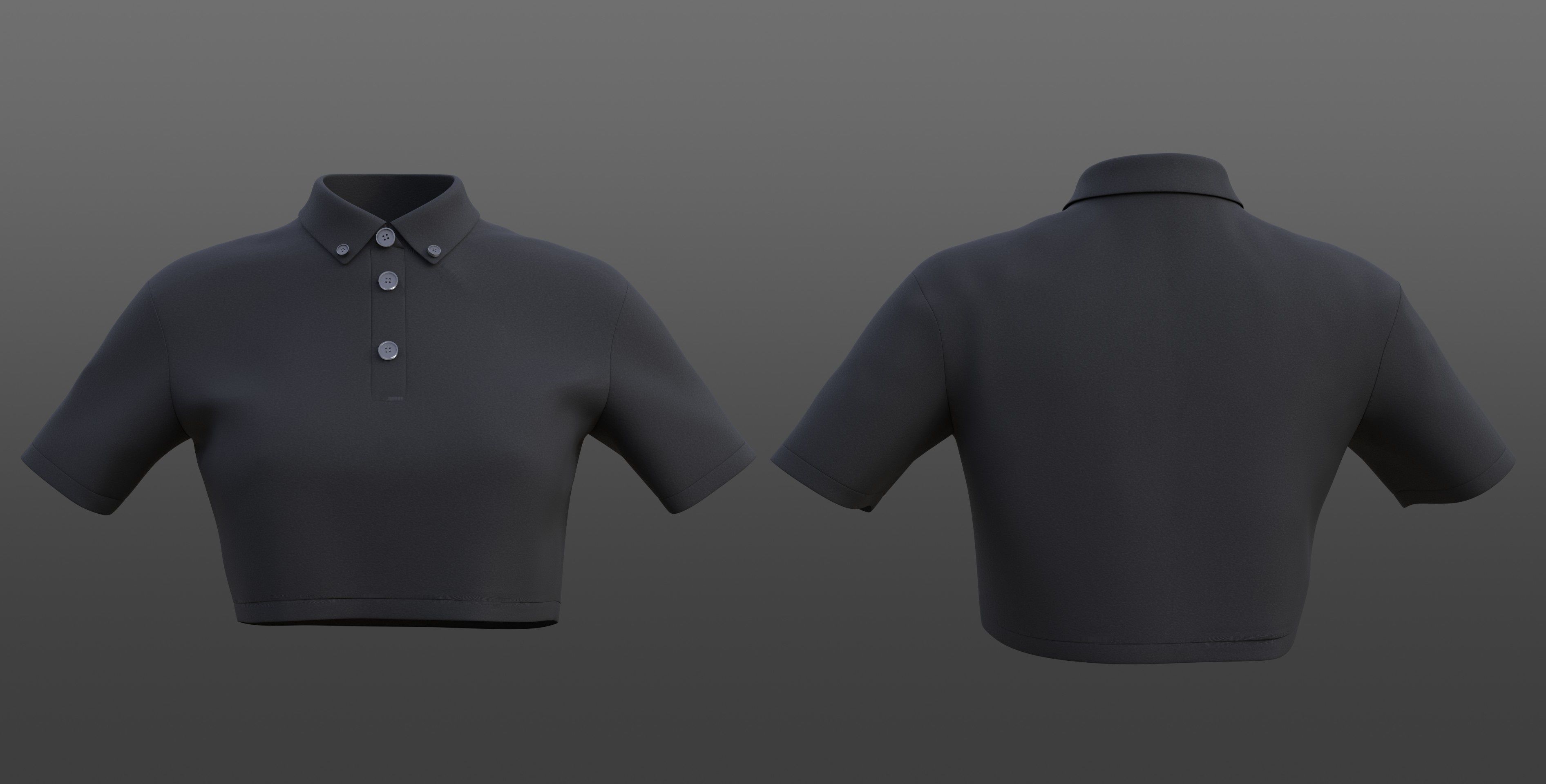 female crop top - black and white polo shirt 3D model_3