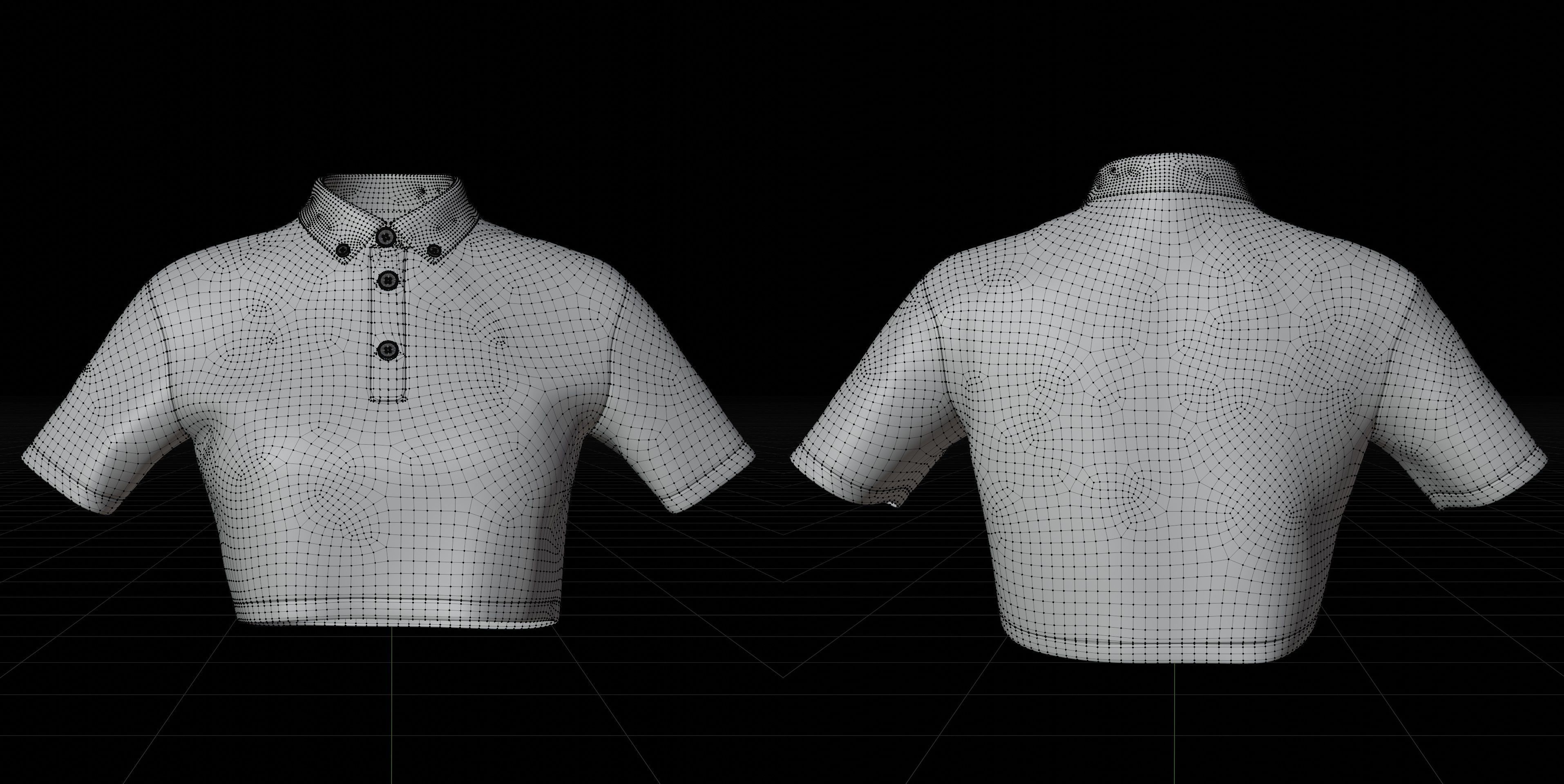 female crop top - black and white polo shirt 3D model_4