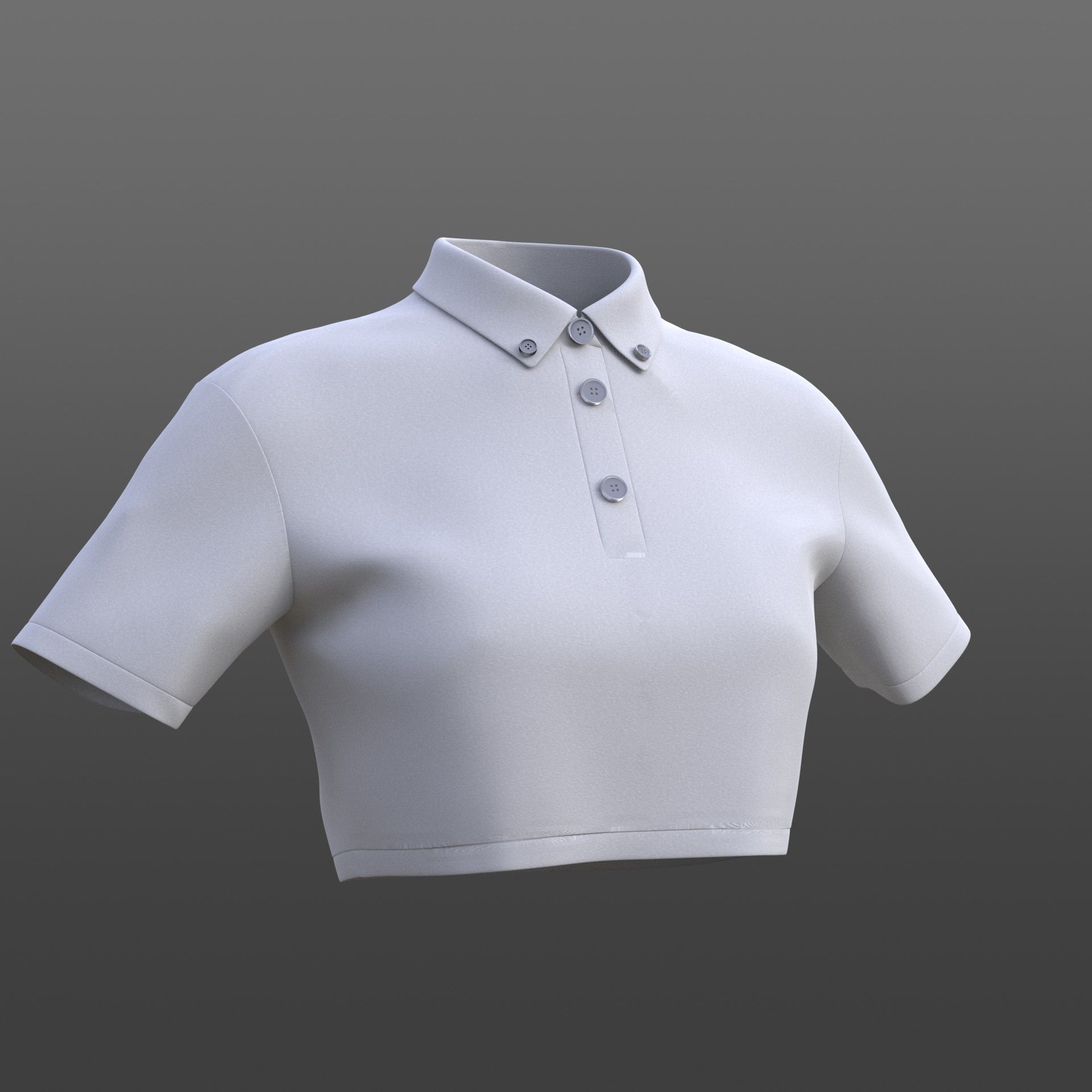 female crop top - black and white polo shirt 3D model_7