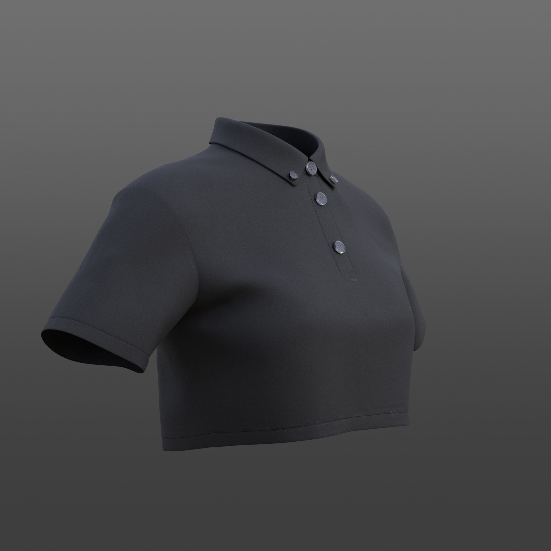 female crop top - black and white polo shirt 3D model_23