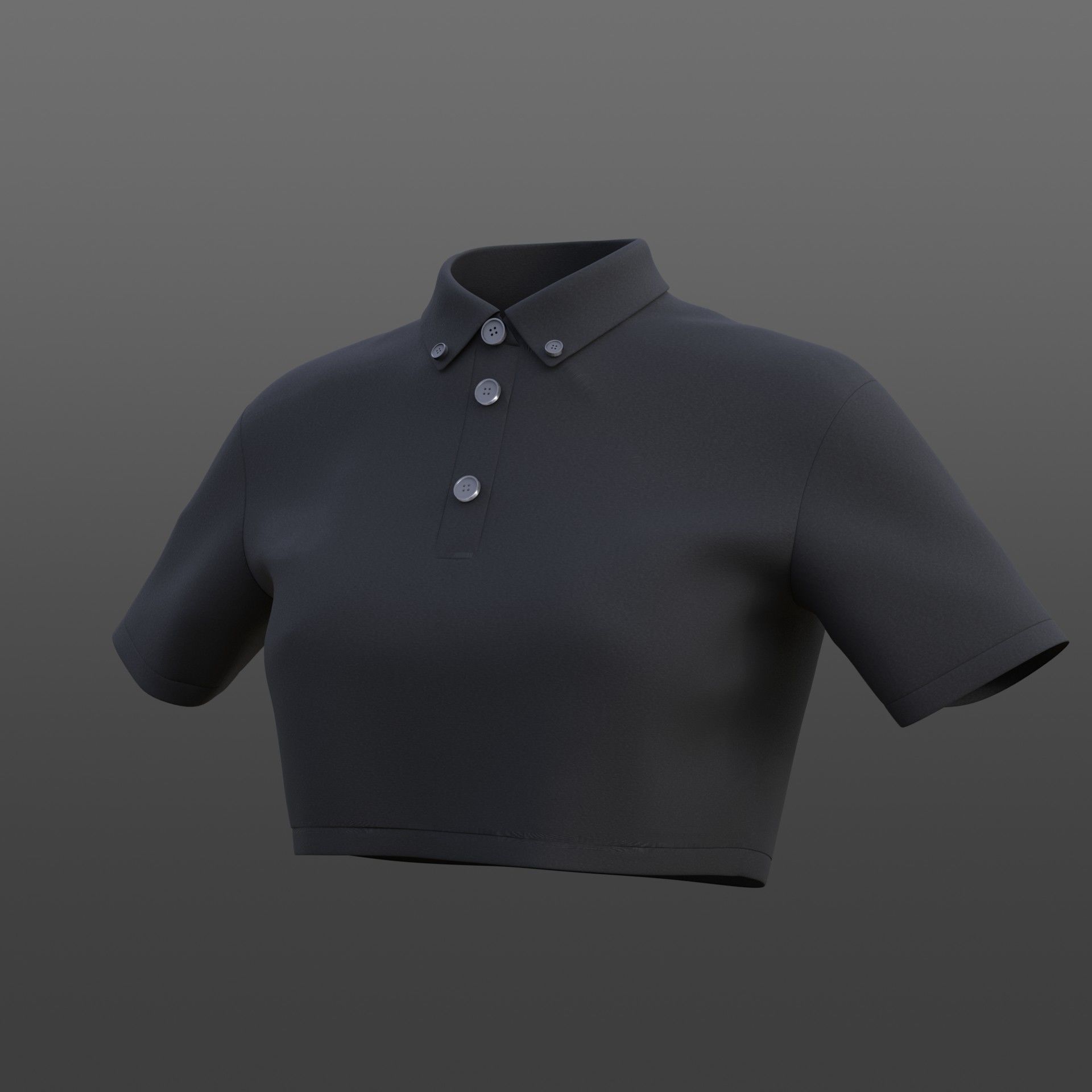 female crop top - black and white polo shirt 3D model_35