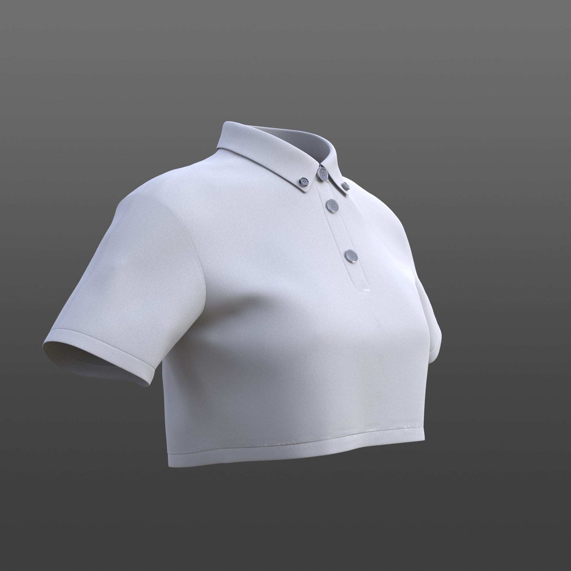 female crop top - black and white polo shirt 3D model_8