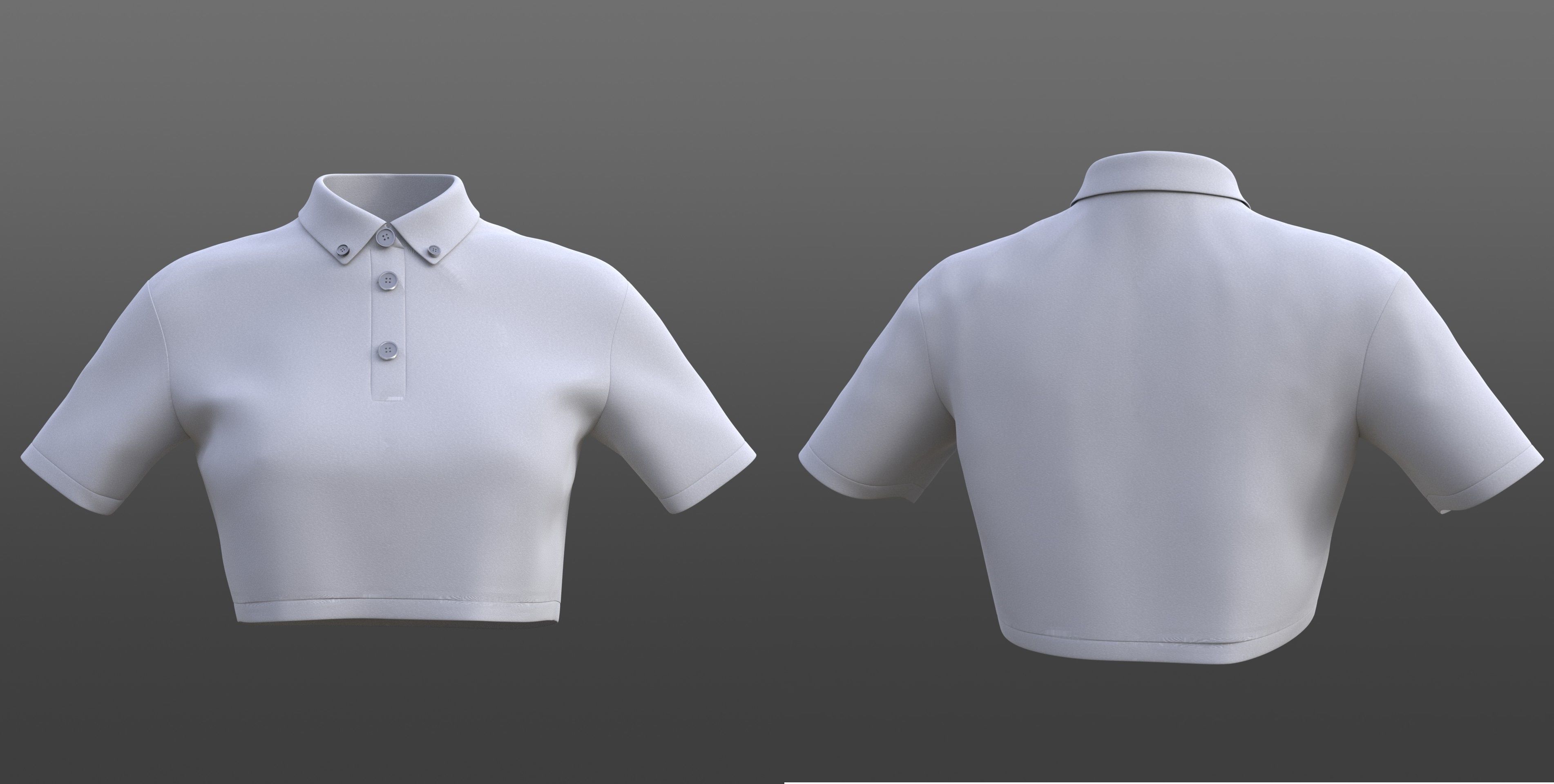 female crop top - black and white polo shirt 3D model_2