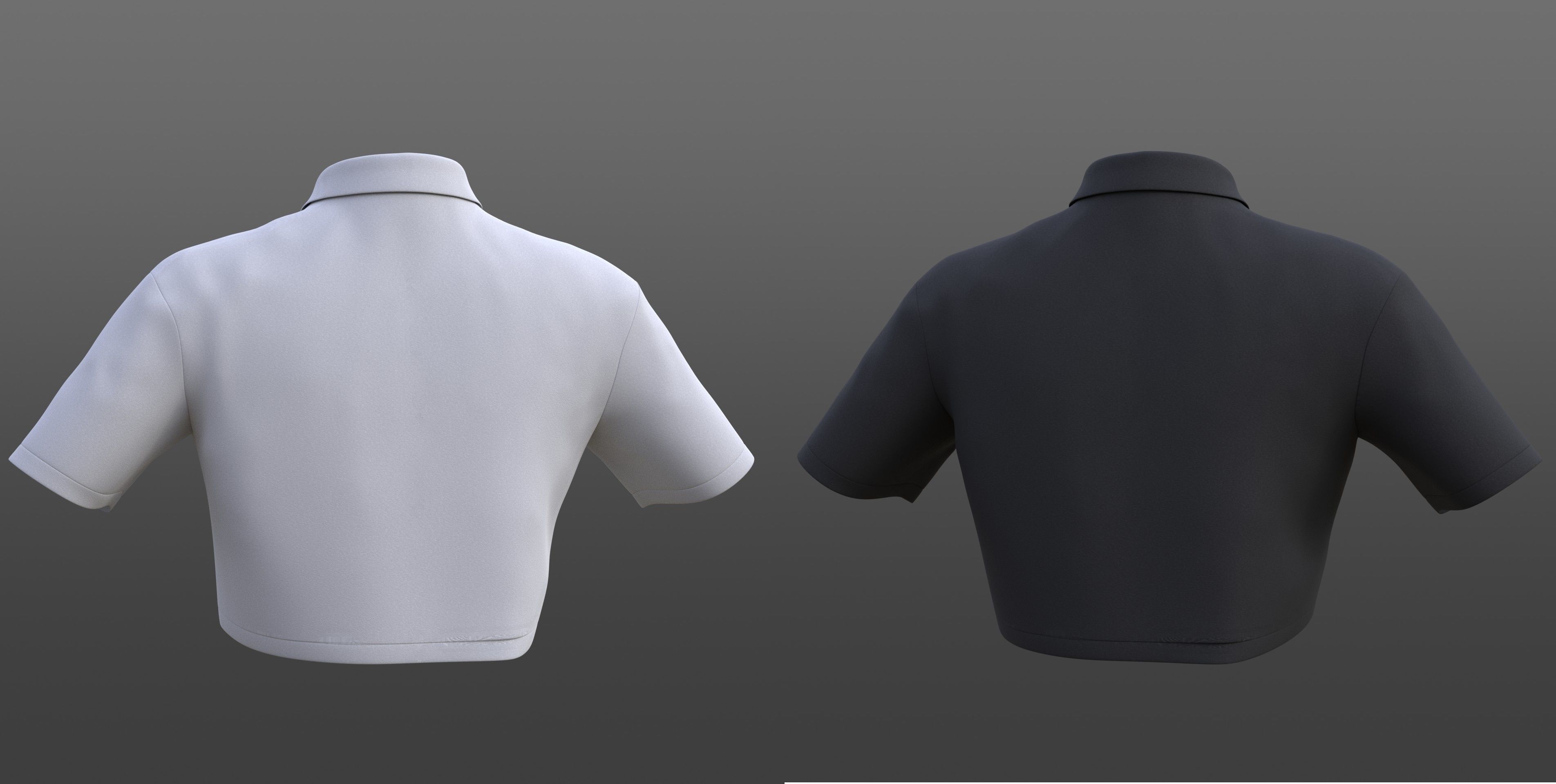 female crop top - black and white polo shirt 3D model_1