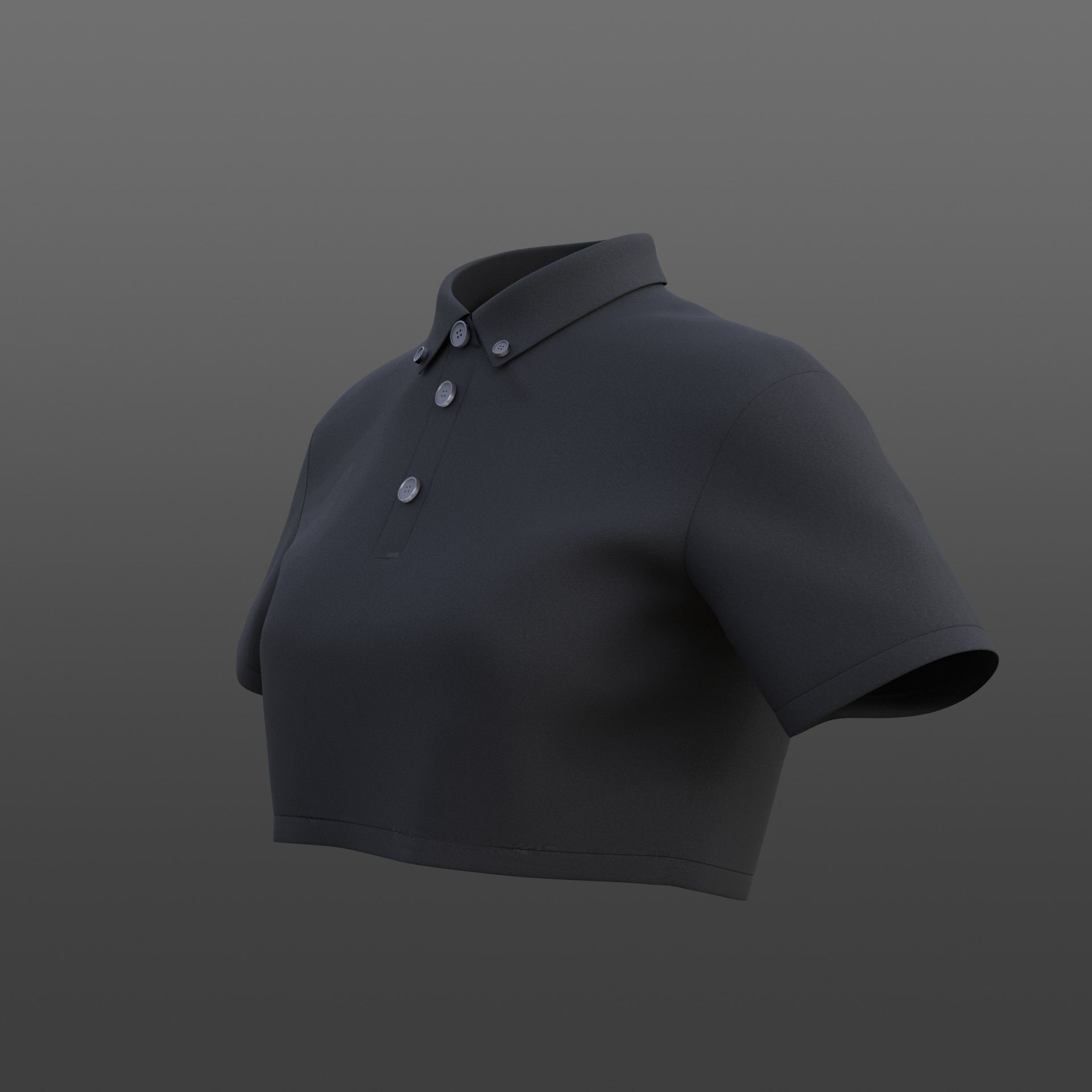 female crop top - black and white polo shirt 3D model_34
