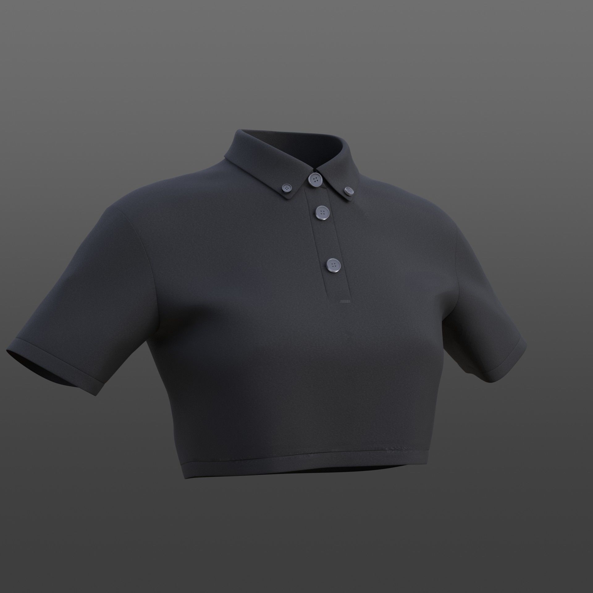 female crop top - black and white polo shirt 3D model_22