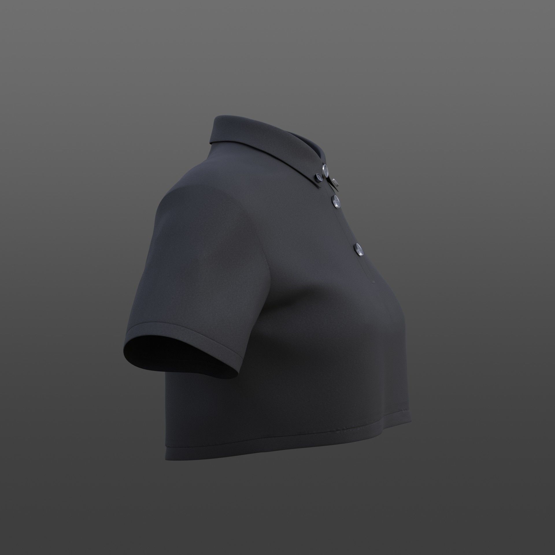 female crop top - black and white polo shirt 3D model_24