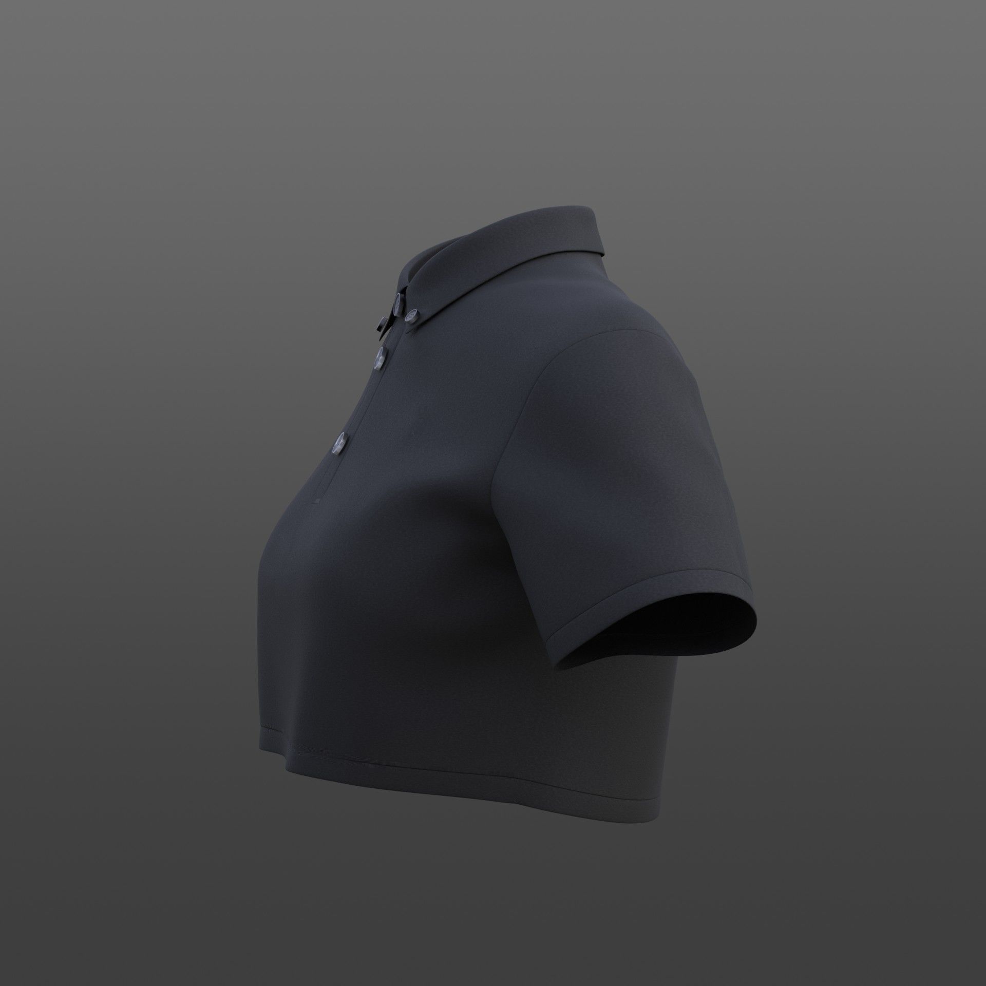 female crop top - black and white polo shirt 3D model_33