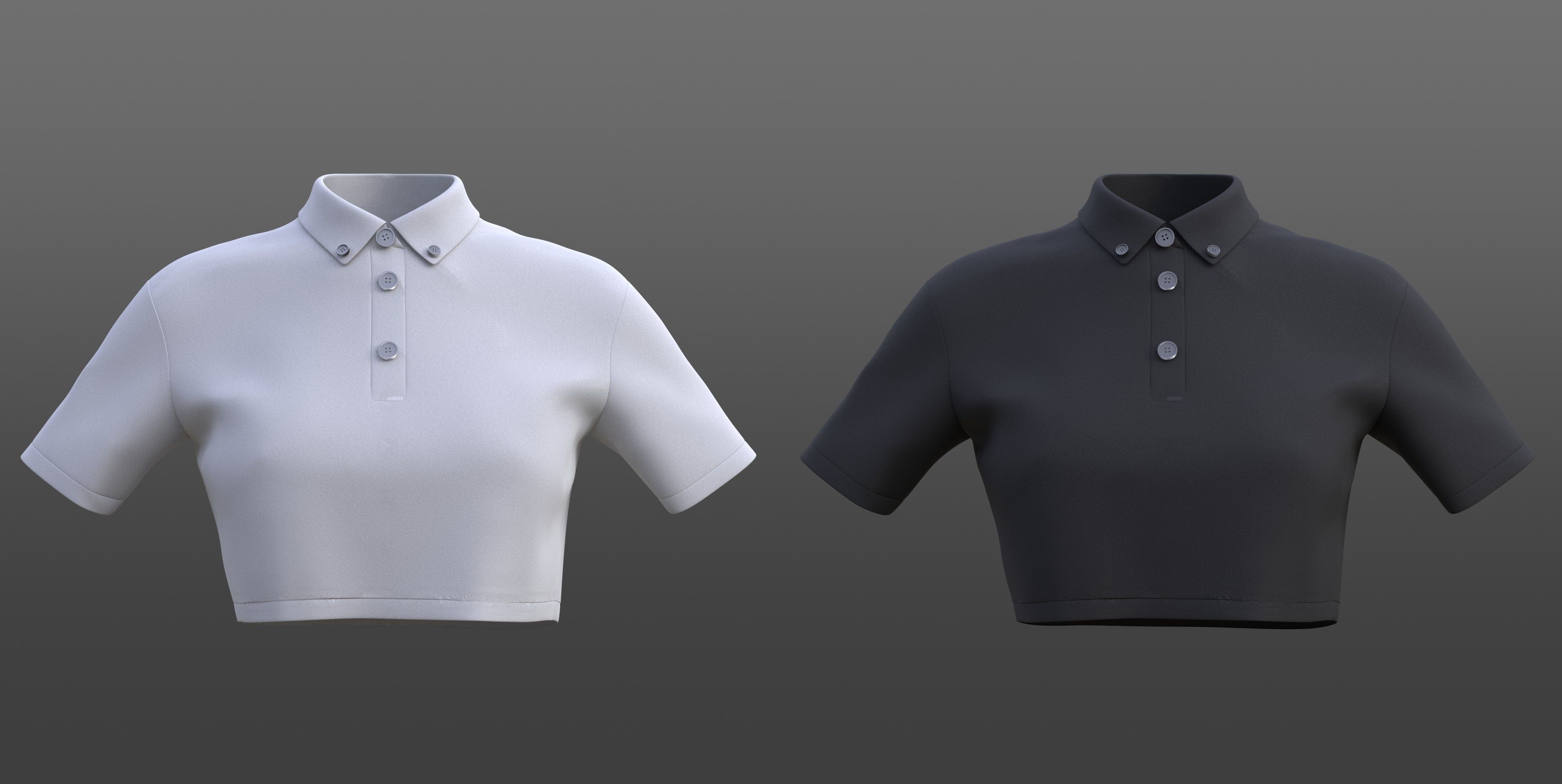 female crop top - black and white polo shirt 3D model_38